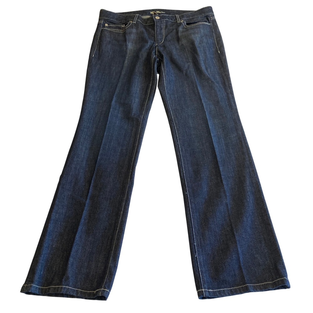 Ann Taylor Jeans Women 12 Curvy Fit Lindsay Waist Embroidered Wide Leg Dark Wash